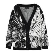 Desigual Svart V-ringad Cardigan med Print Black, Dam