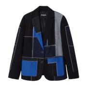 Desigual Svart Geometrisk Blazer med Reverskrage Black, Dam