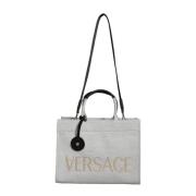 Versace Canvas Läder Crossbody Tote Väska White, Dam