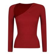 Courrèges Ribbstickad Topp Red, Dam