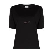 Saint Laurent Svart Bomull Logo T-shirt Black, Dam