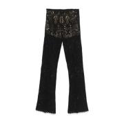 Twinset Svart Spets Flare Byxor Black, Dam