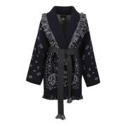 Alanui Jacquard Cardigan i Midnight Blue Blue, Dam