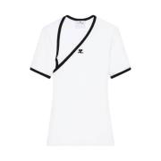 Courrèges Logo Appliqué Bomull T-shirt White, Dam