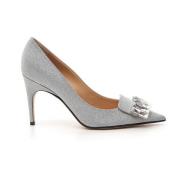 Sergio Rossi Silver Glitter Spetsig Tå Pumps Gray, Dam