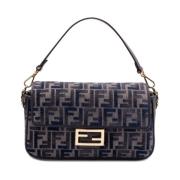 Fendi Mörkblå Guldtonad Tygväska Blue, Dam