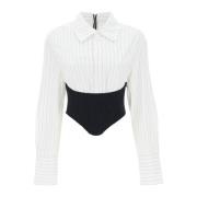 Dion Lee Randig Underbust Korsett Crop Shirt White, Dam