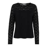 Cream Feminin Spetsblus Top i Pitch Black Black, Dam