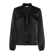 Cream Blus med volangdetalj Black, Dam