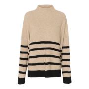 Cream Randig Stickad Tröja Sweater Beige, Dam