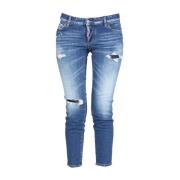 Dsquared2 Slitna Skinny Jeans Uppgradera Italien Blå Blue, Dam