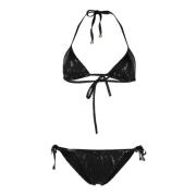 Balmain Glamour Foiled Triangel Bikini Black, Dam