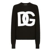 Dolce & Gabbana Logo Intarsia Ull Crewneck Sweater Black, Herr