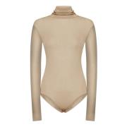 Maison Margiela Beige Turtleneck Top med Snap Button Beige, Dam