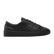 Hugo Boss Svarta lädersneakers med sidologo Black, Herr