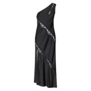 Samsøe Samsøe Salacy Satin Midi Klänning med Spets Black, Dam