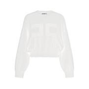 Elisabetta Franchi Beskuren Ivory Sweatshirt med Maxi Logo Beige, Dam