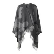 Max Mara Weekend Butterfly Jacquard Ull Poncho Cape Gray, Dam