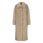 Stand Studio Beige Faux Fur Kappa med Krage Beige, Dam