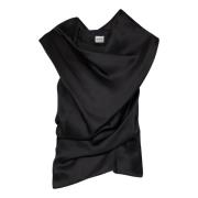 Khaite Svart Sidens Asymmetrisk Cowl Neck Topp Black, Dam