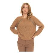 Liu Jo Kabelstickad Pullover med Lurex-detaljer Brown, Dam