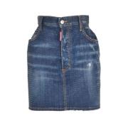 Dsquared2 Kristalltvätt Denim Mini Kjol Blue, Dam