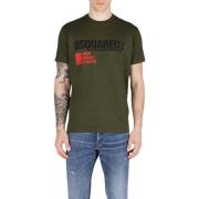 Dsquared2 Logotyp Tryck Bomull T-shirt, Rund Hals Green, Herr