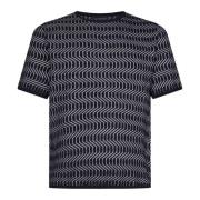 Emporio Armani Blå Crewneck Tröja med Optiskt Motiv Blue, Herr