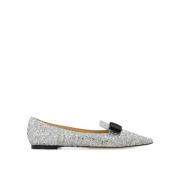 Jimmy Choo Silver Ballerina Flats Elegant Glitter Gray, Dam