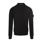 Stone Island Svart Crew-Neck Ulltröja med Emblem Black, Herr