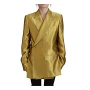 Dolce & Gabbana Guld Silk Dubbelknäppt Blazer Yellow, Dam