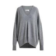 Essentiel Antwerp Oversized V-ringad Stickad Tröja Gray, Dam