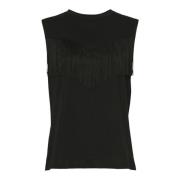 Pinko Svart bomullst-shirt med fransar Black, Dam