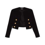 Balmain Svart Crepe Textur Jacka Black, Dam