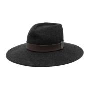 Peserico Kolgrå Fedora Hat med Läderband Black, Dam