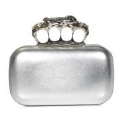 Alexander McQueen Silver Metallic Läder Clutch Väska Gray, Dam