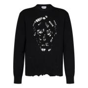 Alexander McQueen Svart Skull Design Stickad Tröja Black, Herr