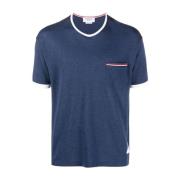 Thom Browne Blå Stripe-Trim Ficka T-shirt Blue, Herr