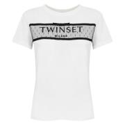 Twinset Broderad Logotyp T-shirt och Polo White, Dam