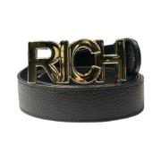 John Richmond Logo Guld Fram Läderbälte Black, Dam