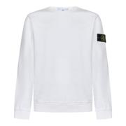 Stone Island Vit Ribbad Crewneck Tröja White, Herr