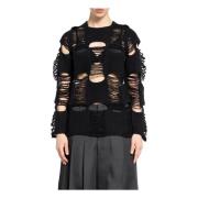 Comme des Garçons Svart Stickad Raglanärm Boxy Topp Black, Dam