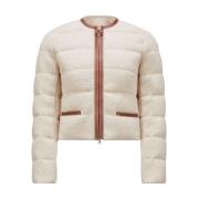 Moncler Beige Kort Dunjacka med Läderdetaljer Brown, Dam