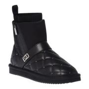 Baldinini Ankle boots in black quilted leather and nylon with studs Bl...