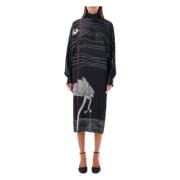 Salvatore Ferragamo Spirit Print Midi Klänning Svart Aw24 Black, Dam