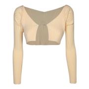 Jacquemus Gul Ribbad Viskos Cardigan Sweater Yellow, Dam