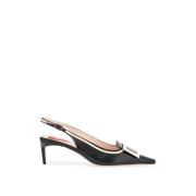 Roger Vivier Läder slingback pumps med lackspänne Black, Dam