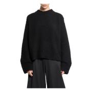 UMA Wang Svart Ribbstickad Oversized Tröja Black, Dam