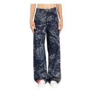 Off White Camouflage Jacquard Straight Leg Jeans Blue, Herr