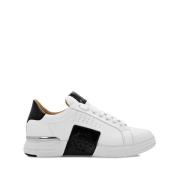 Philipp Plein Vit Svart Läder Sneakers Logo Patch White, Herr